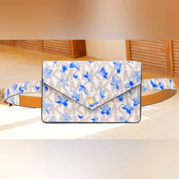 Brand New Michael Kors Vanilla w/ Blue & Yellow Flowers Belt Bag Fanny Pack Brand New Michael Kors Vanilla w/ Blue & Yellow Flowers Belt  main image 3